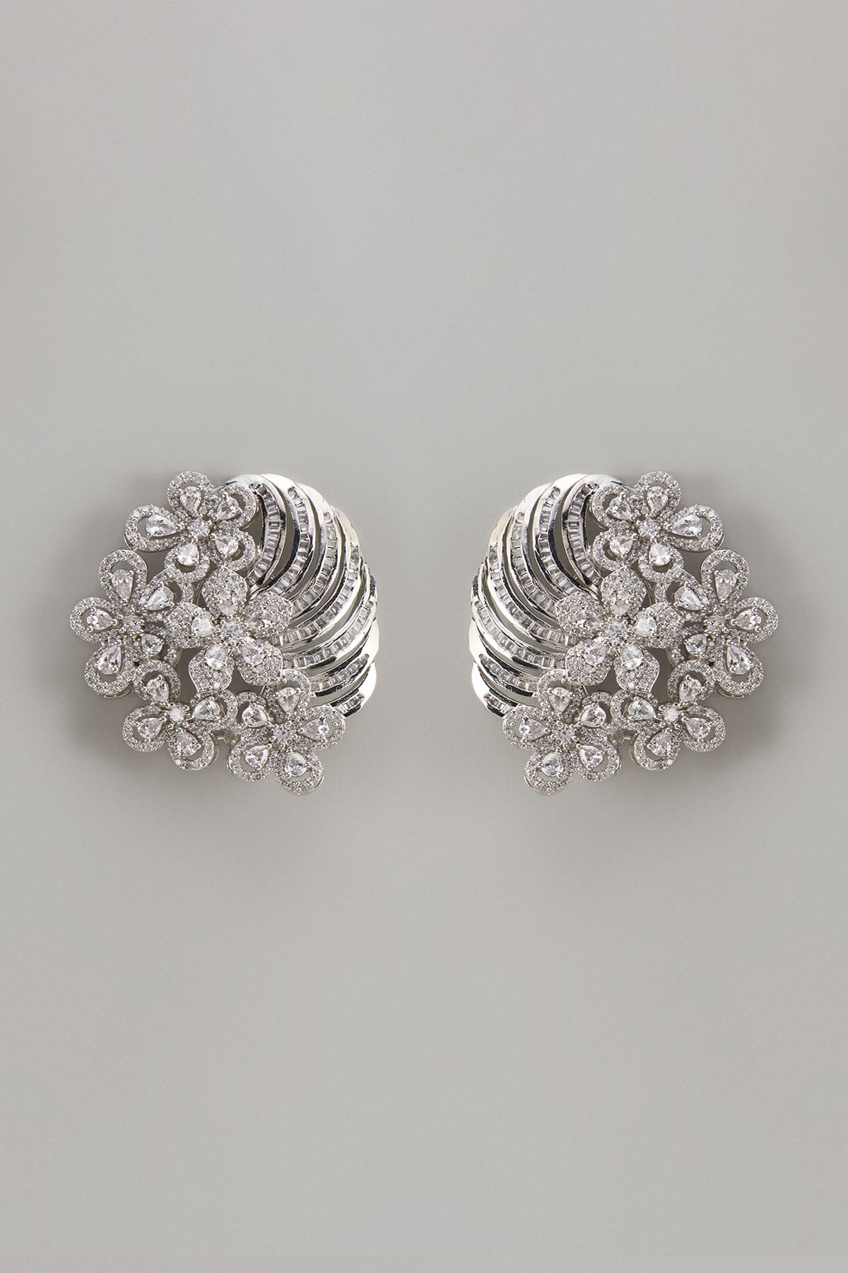 White Finish Zircon Stud Earrings