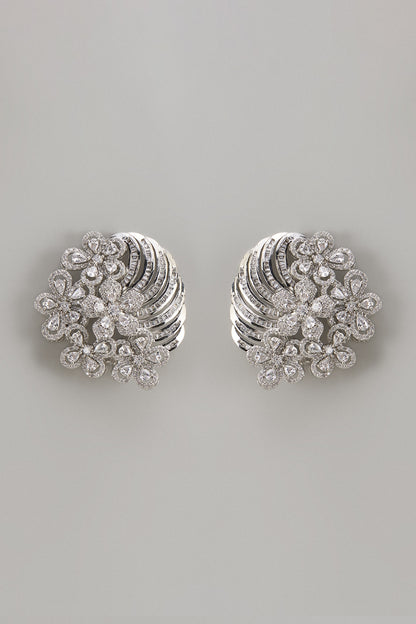 White Finish Zircon Stud Earrings
