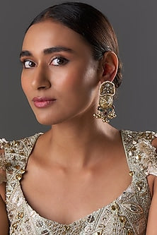 Gold Finish Kundan Polki & Zircon Dangler Earrings