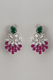 White Finish Zircon & Emerald Stone Dangler Earrings