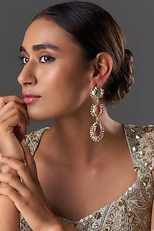 Gold Finish Multi-Colored Stone Dangler Earrings
