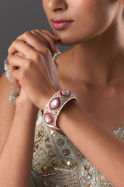 Gold Finish Kundan Polki & Ruby Stone Bangle