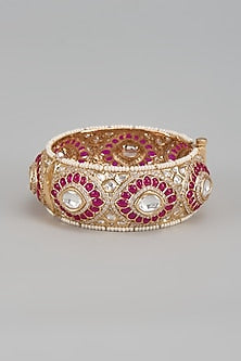 Gold Finish Kundan Polki & Ruby Stone Bangle