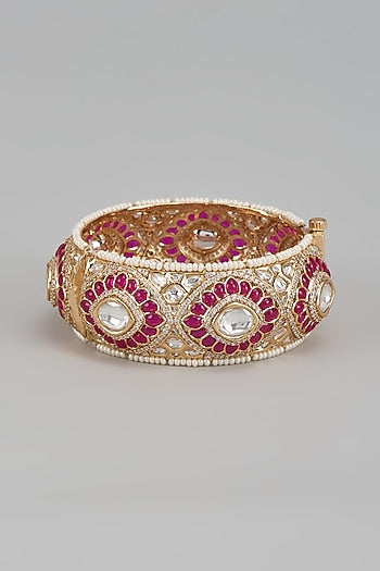 Gold Finish Kundan Polki & Ruby Stone Bangle