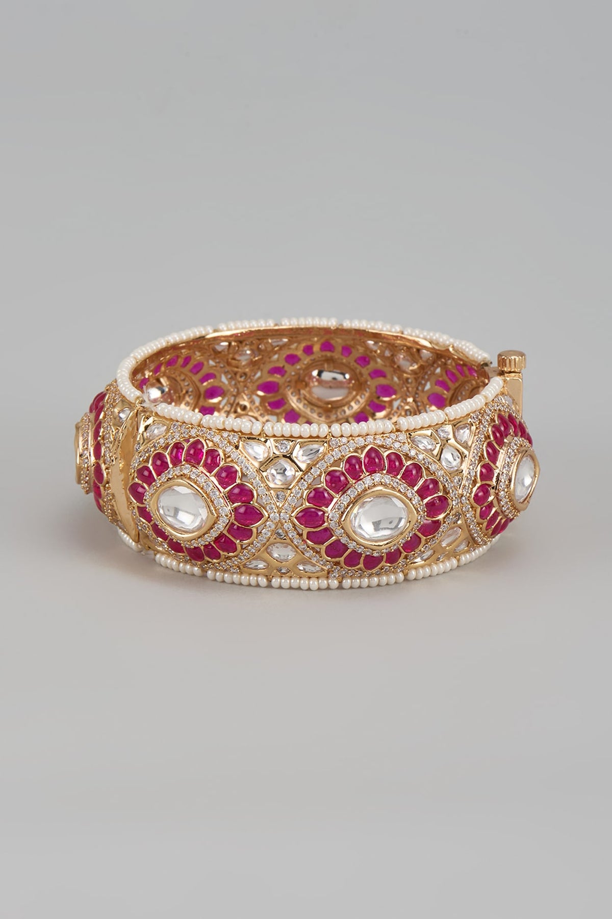 Gold Finish Kundan Polki & Ruby Stone Bangle