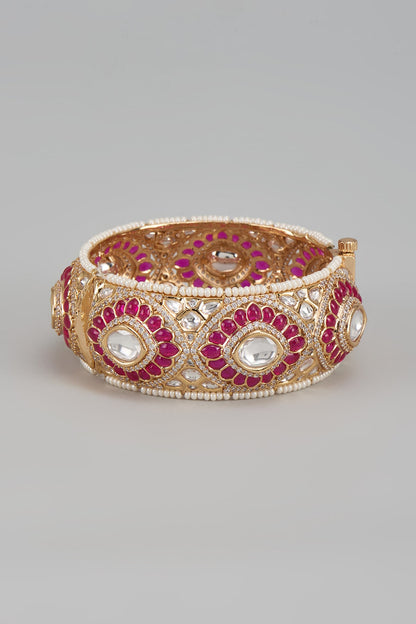 Gold Finish Kundan Polki & Ruby Stone Bangle