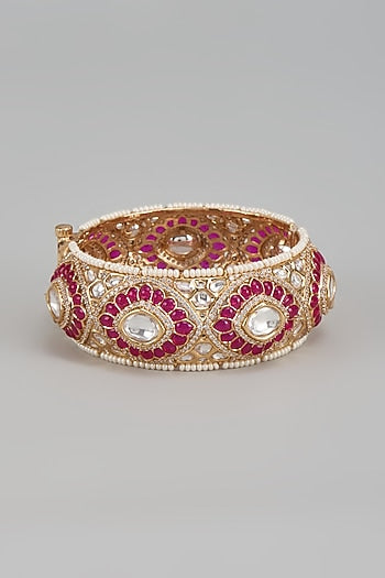 Gold Finish Kundan Polki & Ruby Stone Bangle