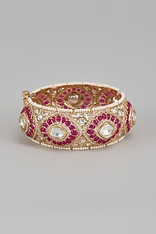 Gold Finish Kundan Polki & Ruby Stone Bangle