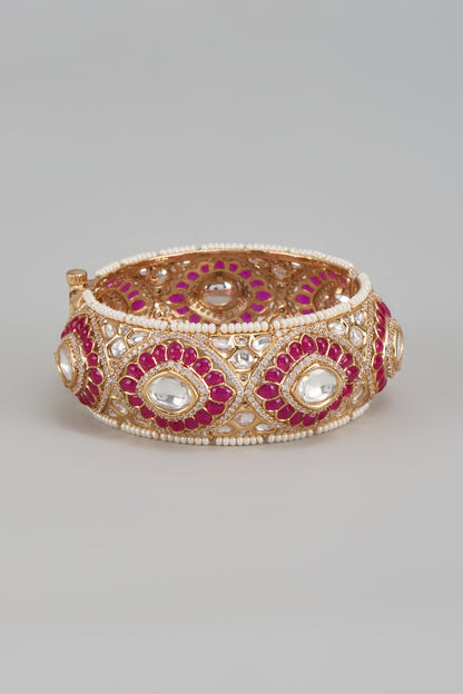 Gold Finish Kundan Polki & Ruby Stone Bangle