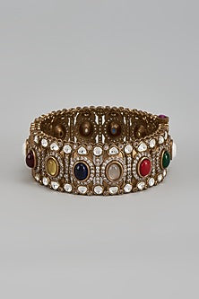 Gold Finish Kundan Polki & Multi-Colored Stone Bangle
