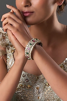 Gold Finish Ruby & Emerald Stone Bangle