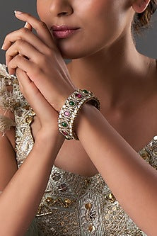 Gold Finish Ruby & Emerald Stone Bangle