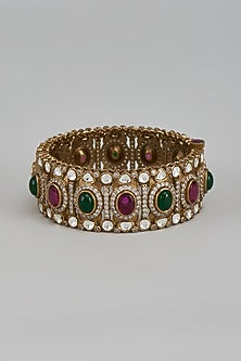 Gold Finish Ruby & Emerald Stone Bangle