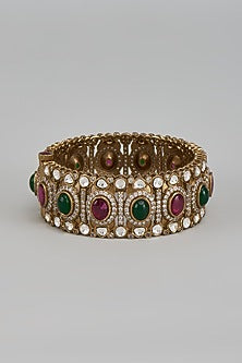 Gold Finish Ruby & Emerald Stone Bangle