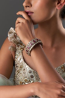 Gold Finish Kundan Polki & Ruby Stone Bangle