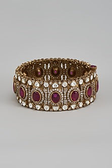 Gold Finish Kundan Polki & Ruby Stone Bangle