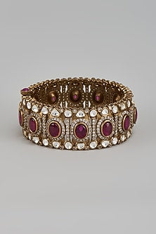 Gold Finish Kundan Polki & Ruby Stone Bangle