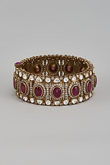 Gold Finish Kundan Polki & Ruby Stone Bangle