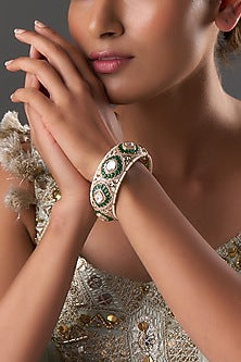 Gold Finish Kundan Polki & Emerald Stone Bangle