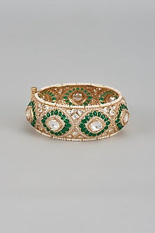 Gold Finish Kundan Polki & Emerald Stone Bangle