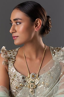 Gold Finish Kundan Polki & Multi-Colored Stone Long Necklace