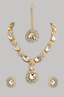Gold Finish Kundan Polki Long Necklace Set