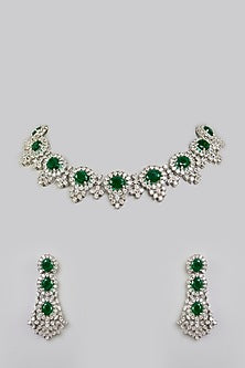 White Finish Green Stone Necklace Set