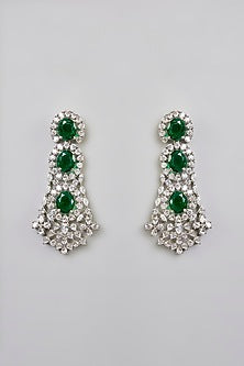 White Finish Green Stone Necklace Set