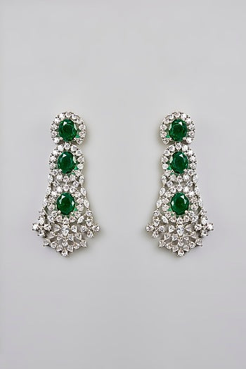 White Finish Green Stone Necklace Set