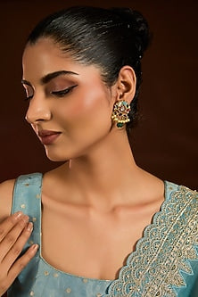 Gold Finish Navratna Stone Stud Earrings