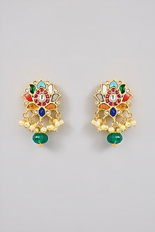 Gold Finish Navratna Stone Stud Earrings