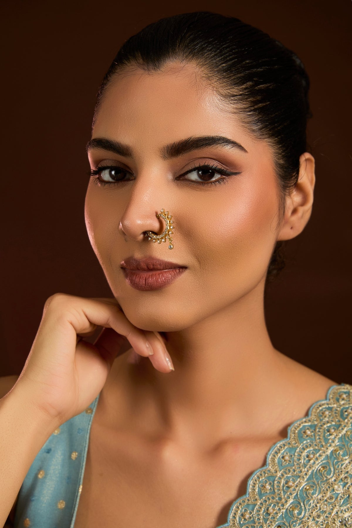 Silver Finish Zircon Nose Ring