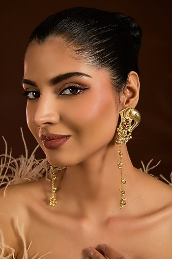 Gold Finish Ruby Stone & Pearl Dangler Earrings