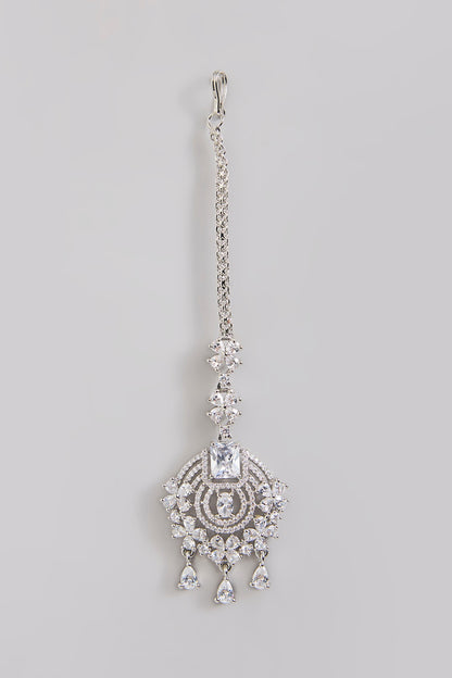 Silver Finish Zircon Maangtikka
