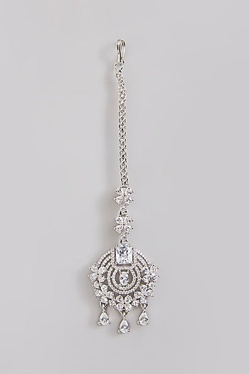 Silver Finish Zircon Maangtikka