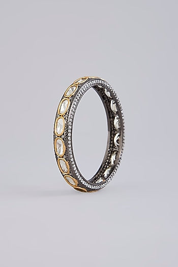 Black Rhodium Finish Kundan Polki & Zircon Bangles (Set Of 2)