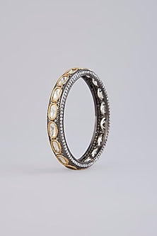 Black Rhodium Finish Kundan Polki & Zircon Bangles (Set Of 2)