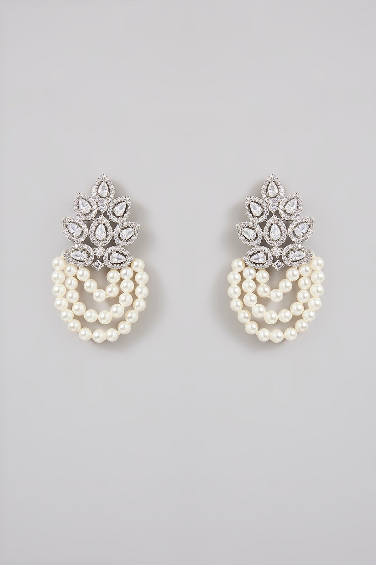 Silver Finish Pearl & Zircon Dangler Earrings