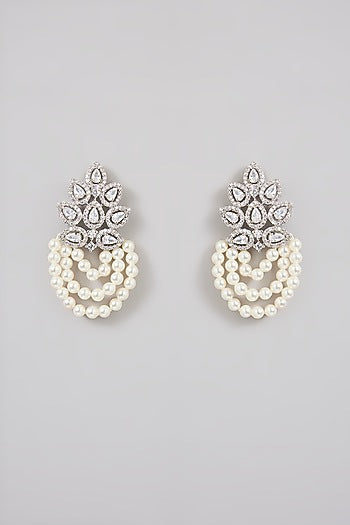 Silver Finish Pearl & Zircon Dangler Earrings