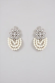 Silver Finish Pearl & Zircon Dangler Earrings