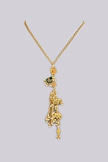 Gold Finish Emerald & Beaded Long Necklace