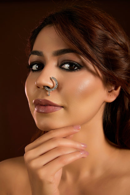 Silver Finish Zircon Nose Ring