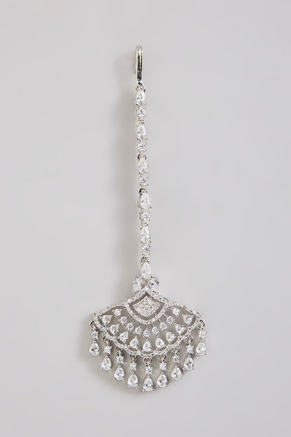 Silver Finish Zircon Maangtikka