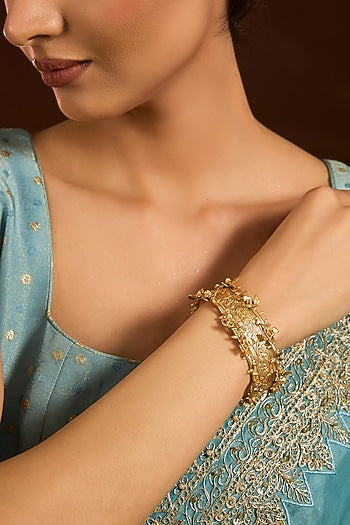 Gold Finish Carved Adjustable Bangle