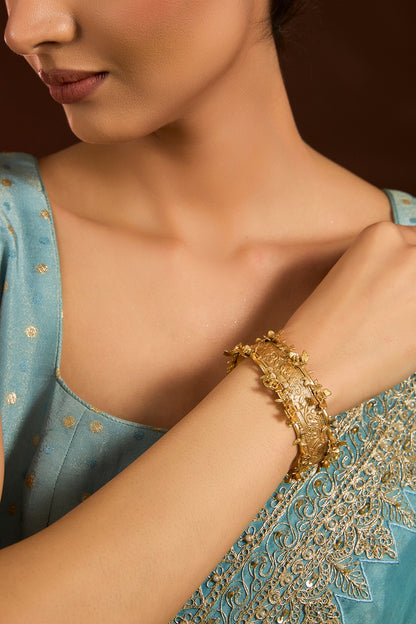 Gold Finish Carved Adjustable Bangle
