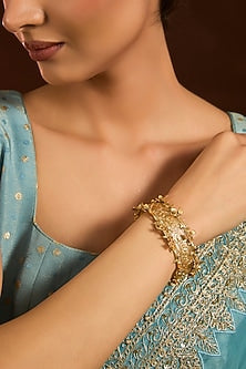 Gold Finish Carved Adjustable Bangle