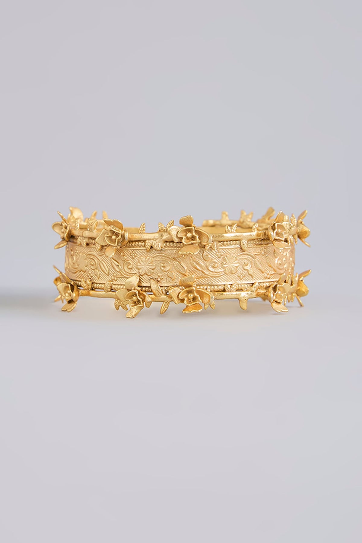 Gold Finish Carved Adjustable Bangle