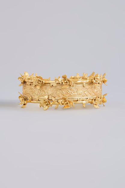 Gold Finish Carved Adjustable Bangle