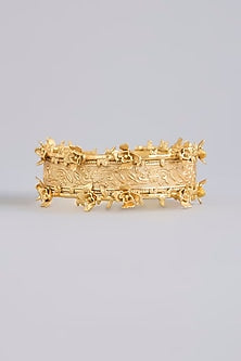 Gold Finish Carved Adjustable Bangle