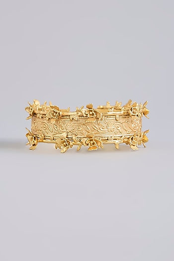 Gold Finish Carved Adjustable Bangle